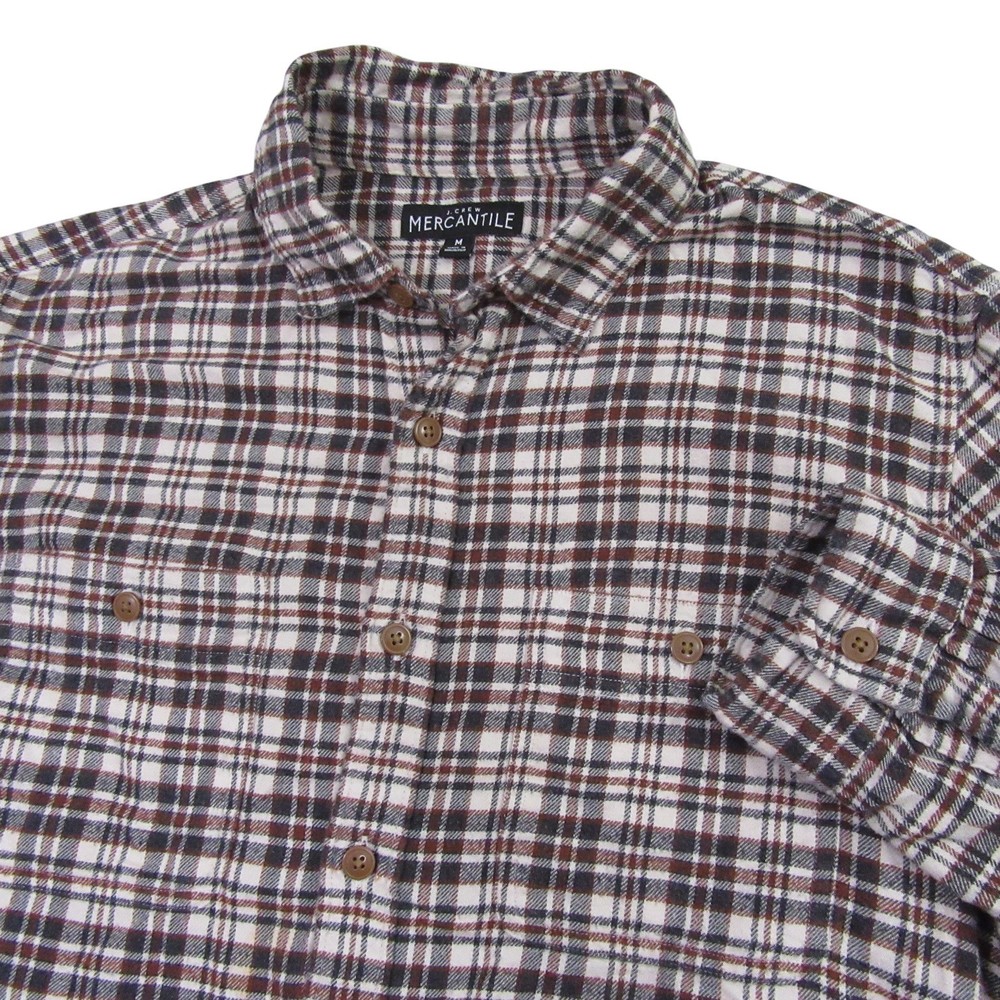 J Crew Mens Button Up Flannel Shirt M Brown‎ Blue Mercantile Plaid Long